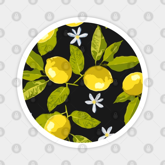 Pattern of lemons with flowers Magnet by Slownessi